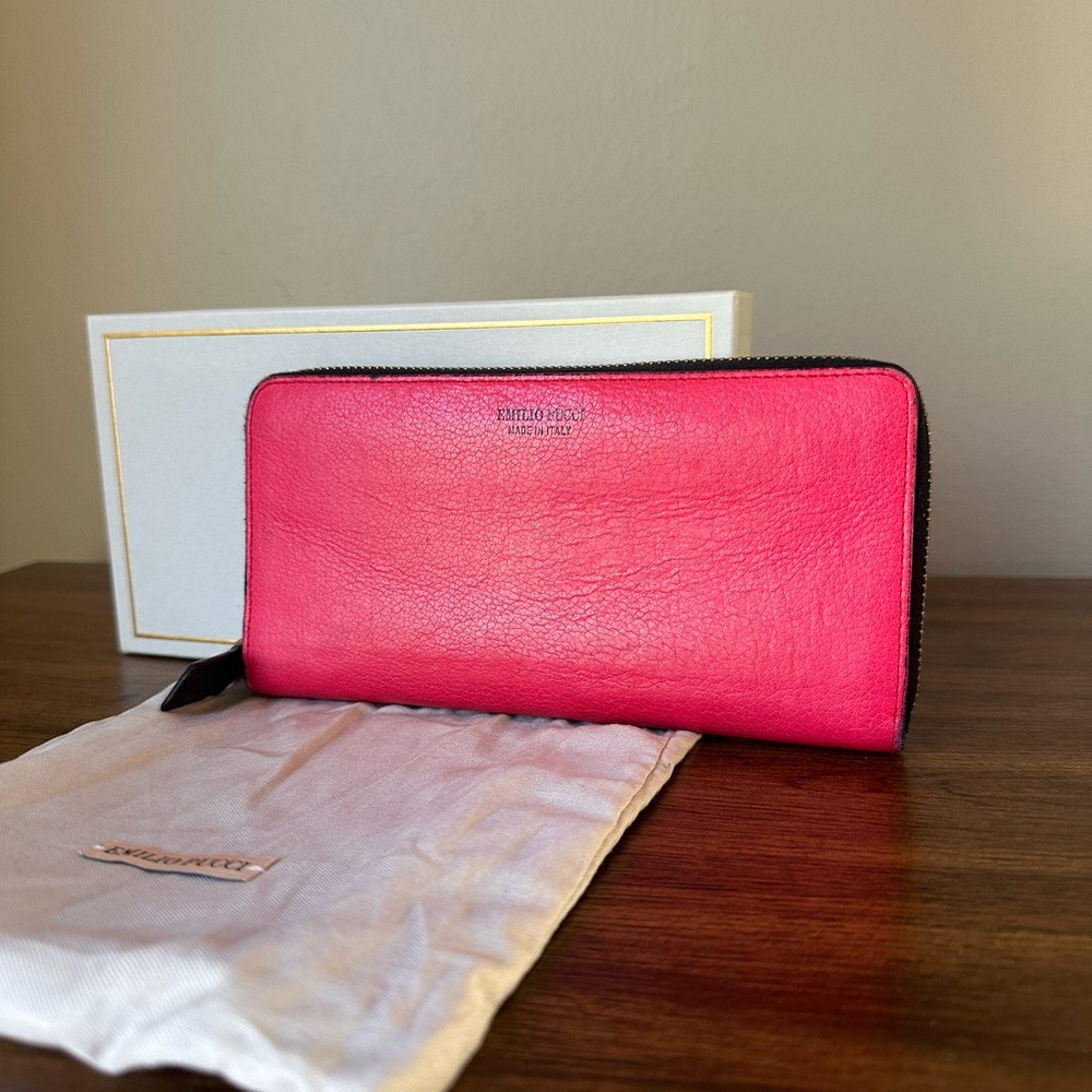 Emilio Pucci Red Leather Long Wallet Full Set